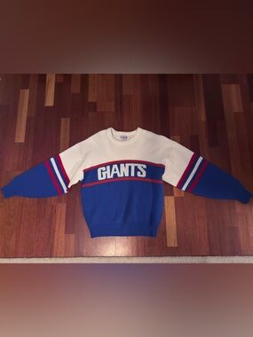 GIANTS Blue and Cream Colorblock Crewneck Sweater